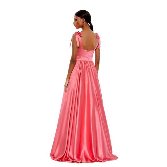 Mac Duggal 67981 Tie Shoulder Sweetheart Satin Ballgown Coral Women's Size 8 - Picture 2 of 10